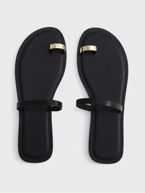 Abercrombie Toe Loop Sandals Black Gold Hardware Slide Size 10.5 NWT